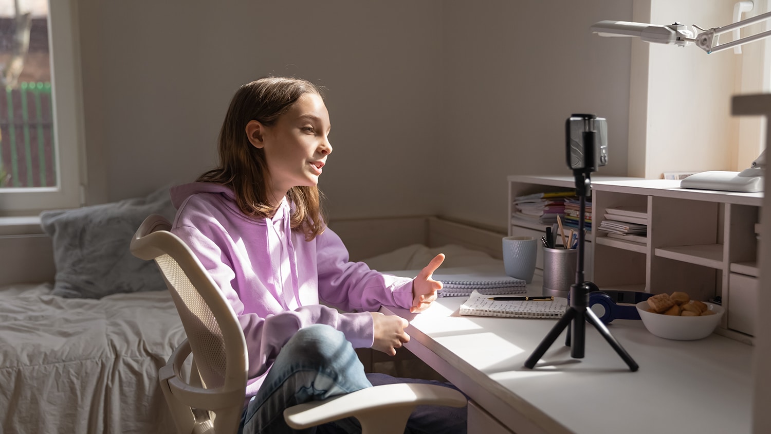 Girl recording herself talking about issues