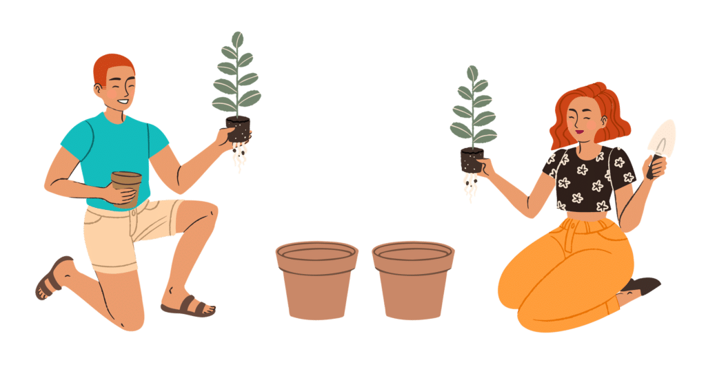 siblings gardening illustration