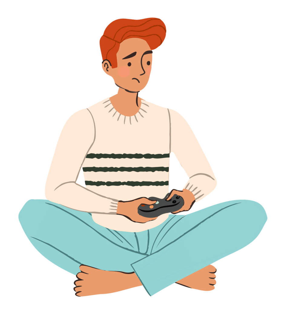 sad teen playing videogames