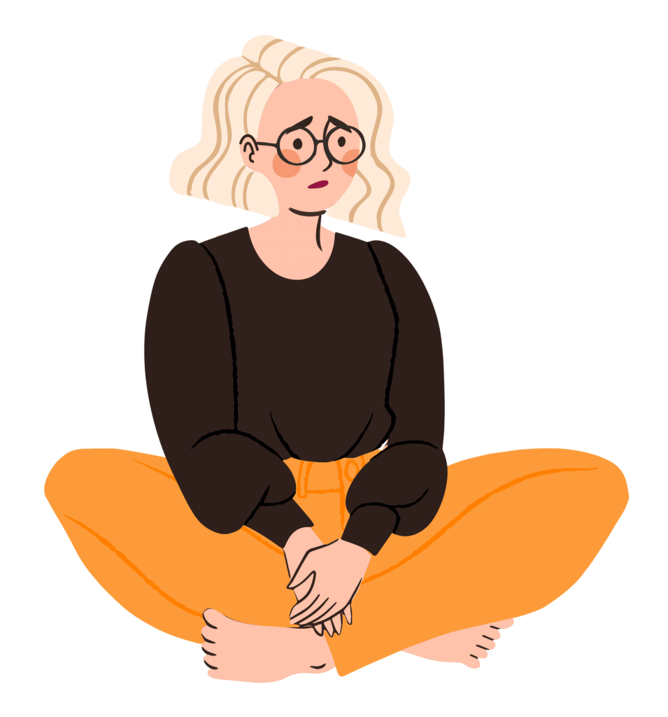 sad teen girl sitting cross legged illustration